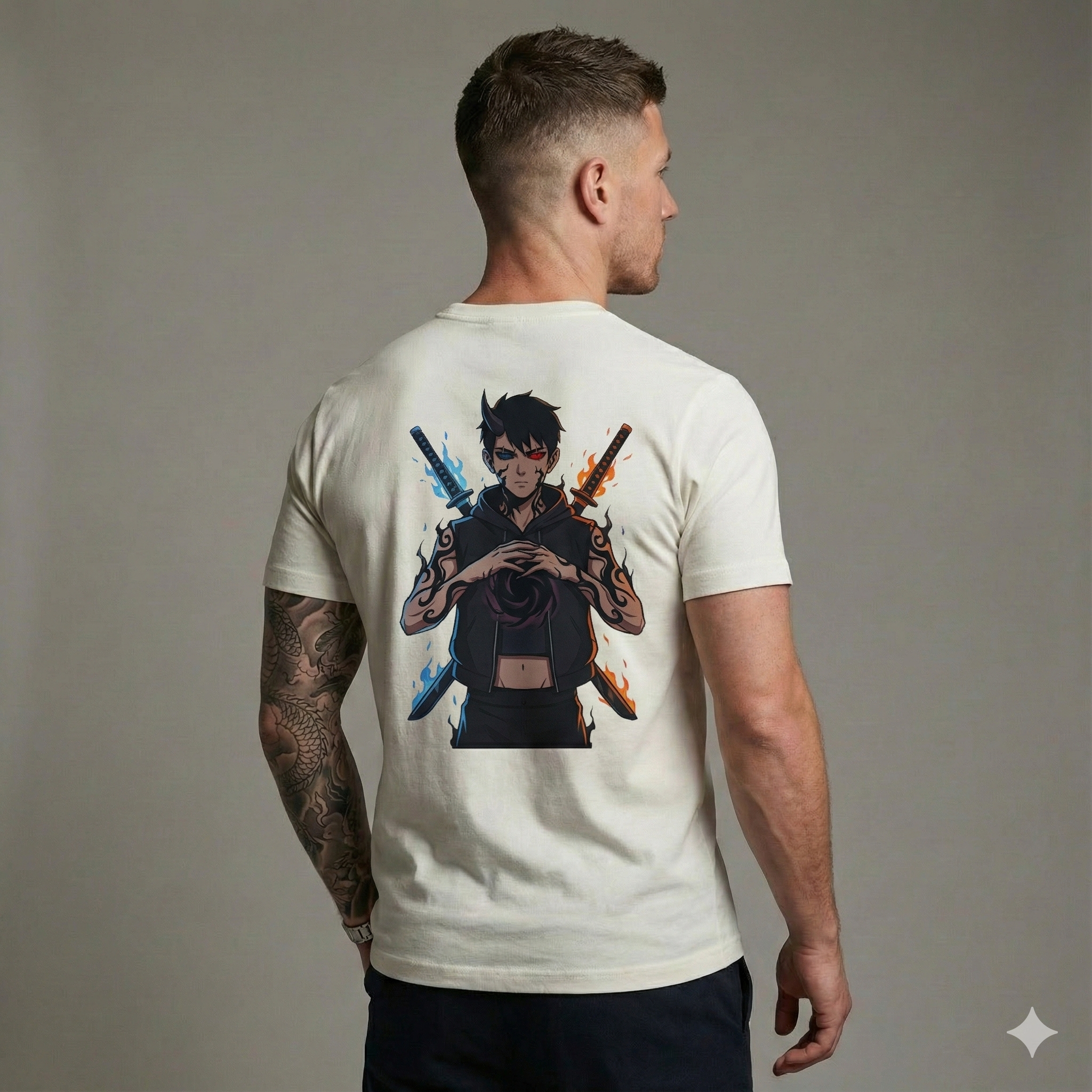 Flame Dual-Sword Anime Tee — 魔之烈焰 Graphic T-Shirt