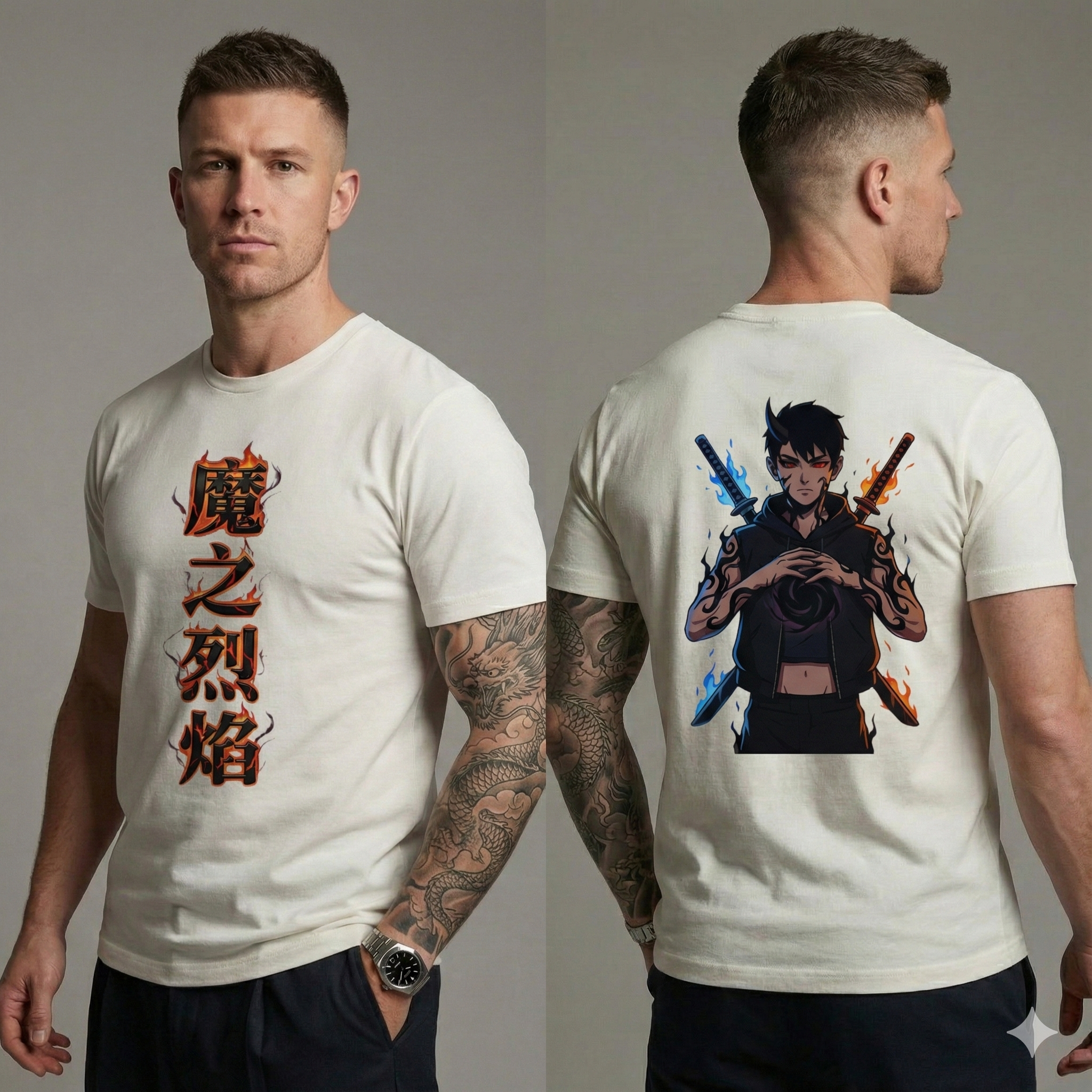 Flame Dual-Sword Anime Tee — 魔之烈焰 Graphic T-Shirt